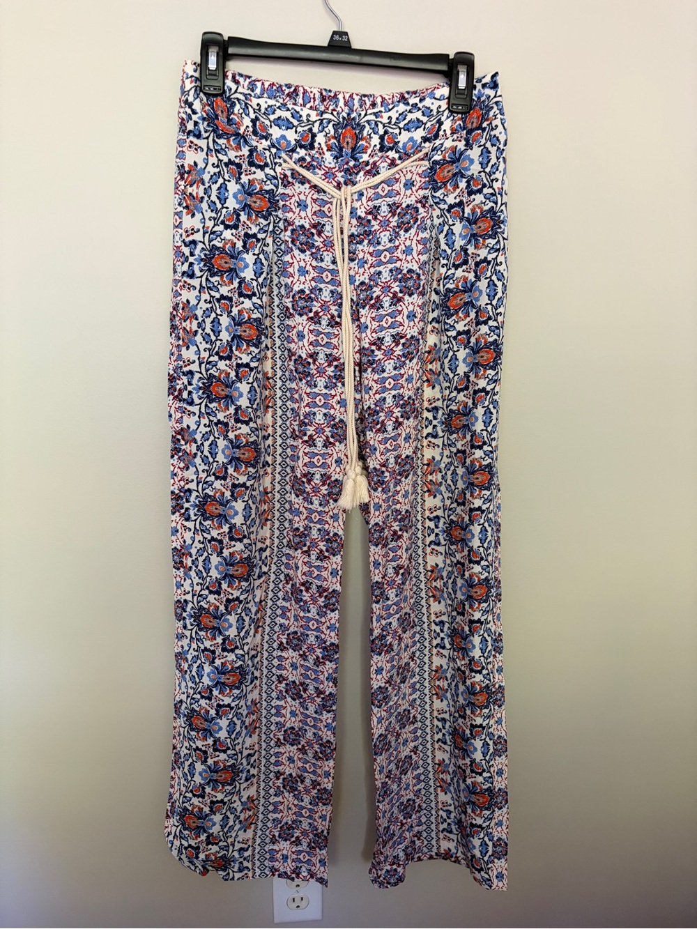 BeBop Blue & Orange Floral Wide-Leg Pants with Drawstring